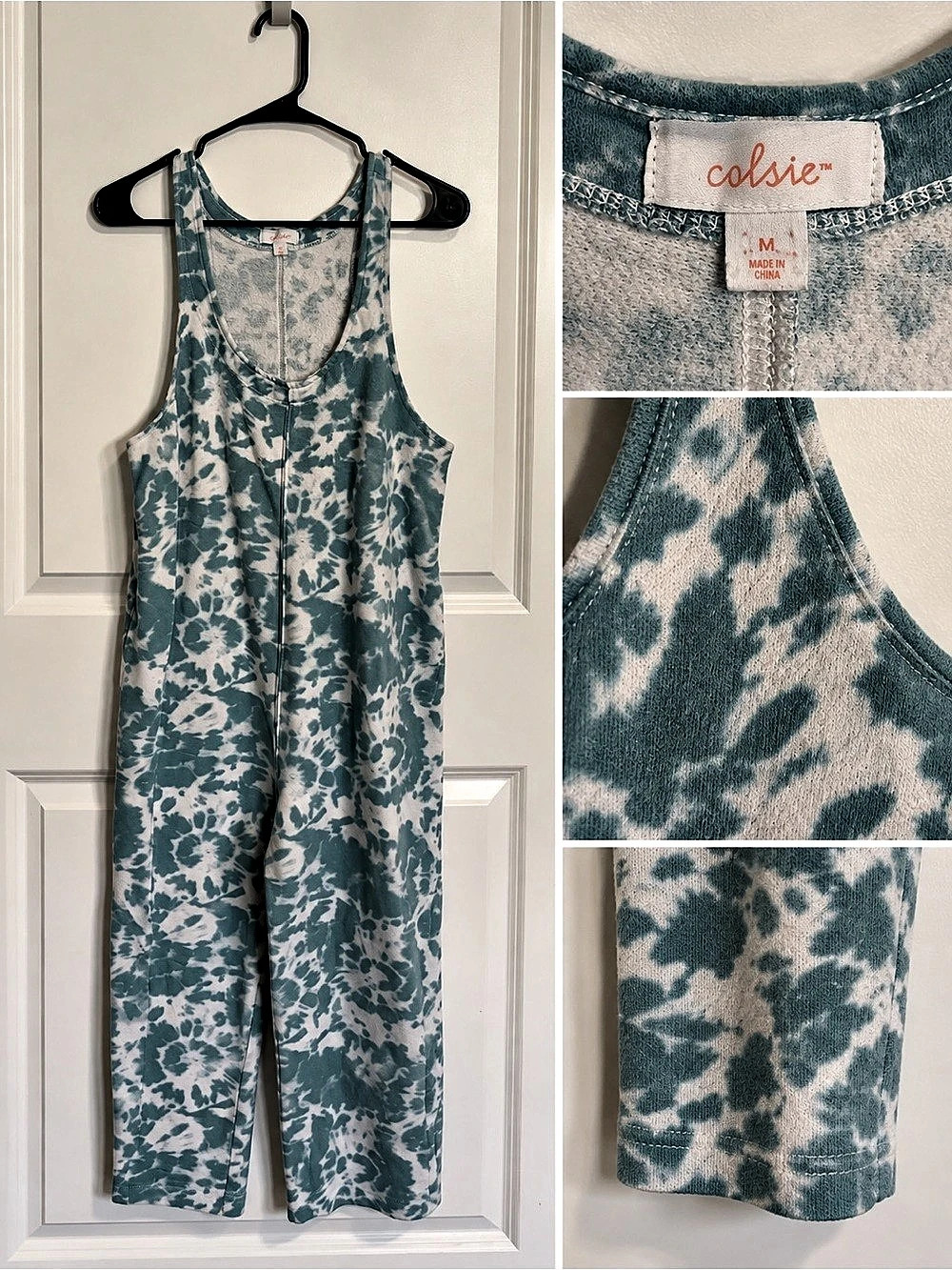Colsie Tie-Dye Fleece Lounge Jumpsuit Blue & White Medium